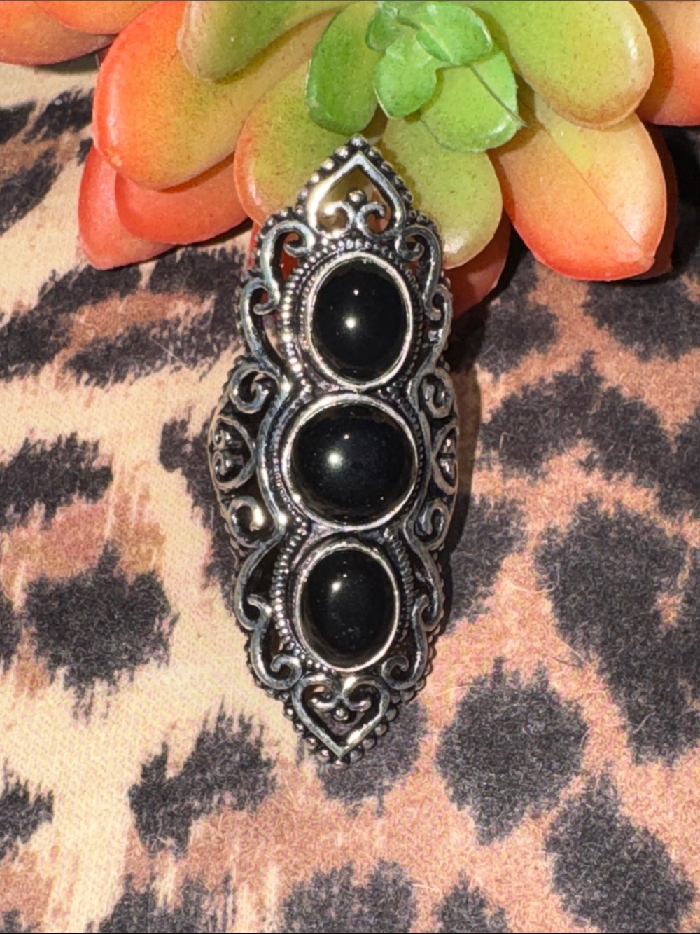 Huge Silver Onyx Ring